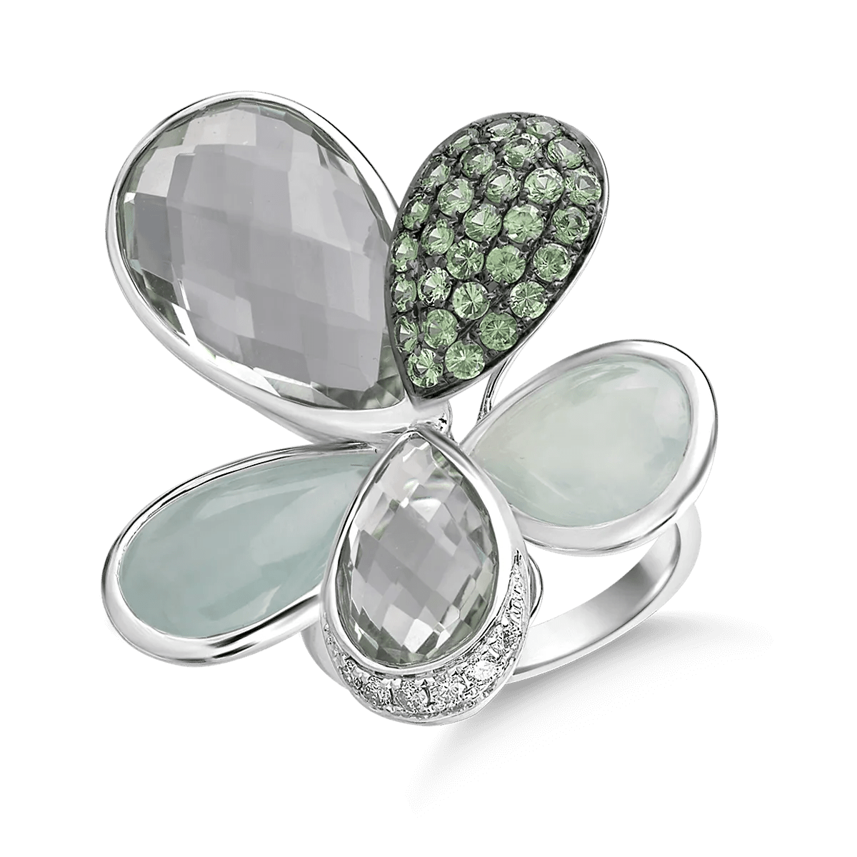 Inel din aur alb cu pietre prețioase și semiprețioase de 22.44ct Inel din aur alb cu pietre prețioase și semiprețioase de 22.44ct