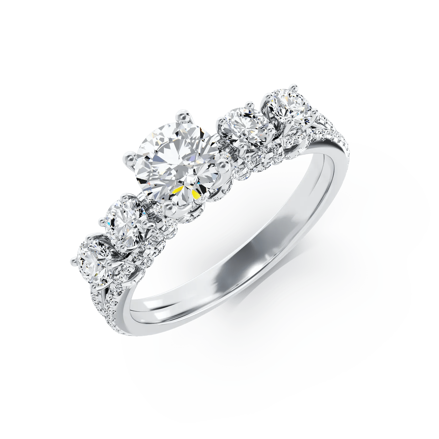 Inel de logodnă din aur alb cu diamant de 0.63ct și diamante de 0.82ct Inel de logodnă din aur alb cu diamant de 0.63ct și diamante de 0.82ct