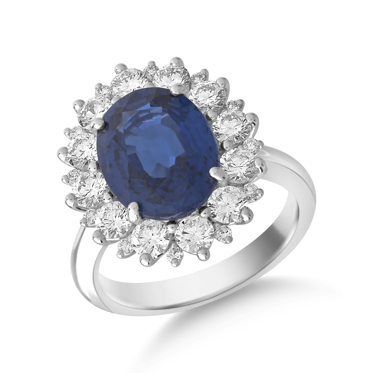 Inel din aur alb cu safir oval de 4.96ct și diamante de 1.37ct Inel din aur alb cu safir oval de 4.96ct și diamante de 1.37ct