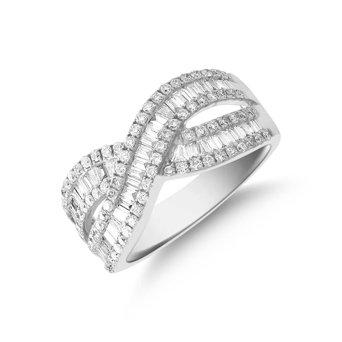 Inel din aur alb cu diamante baguette și rotunde de 0.9ct Inel din aur alb cu diamante baguette și rotunde de 0.9ct