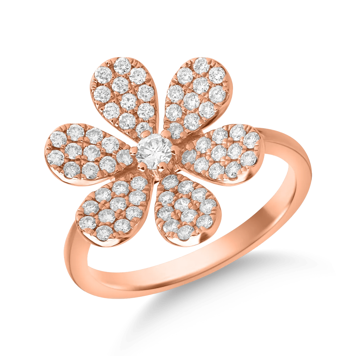 Inel din aur roz cu floare și diamante de 0.66ct Inel din aur roz cu floare și diamante de 0.66ct
