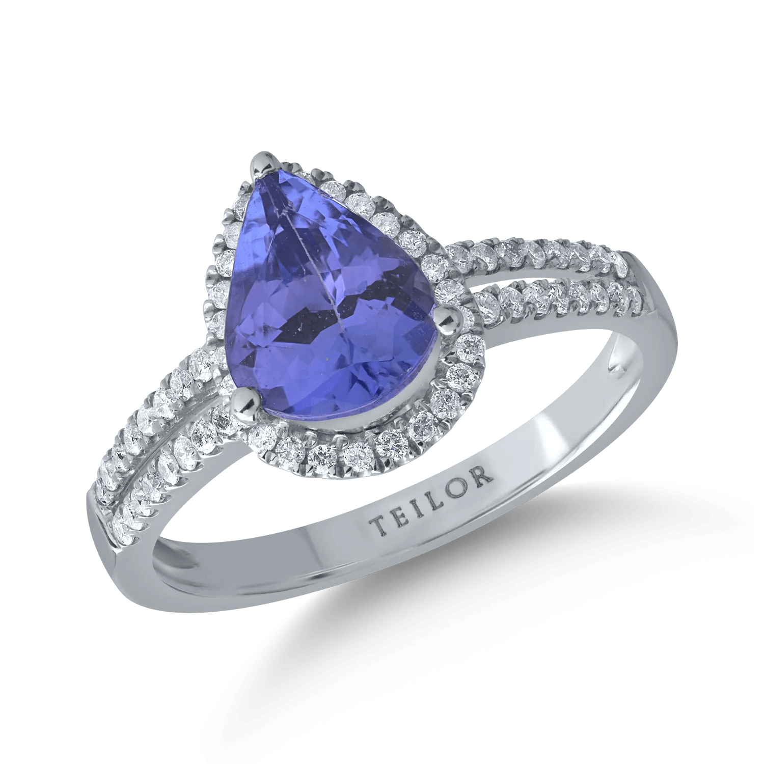Inel din aur alb cu tanzanit pear 1.6ct și diamante 0.2ct Inel din aur alb cu tanzanit pear 1.6ct și diamante 0.2ct