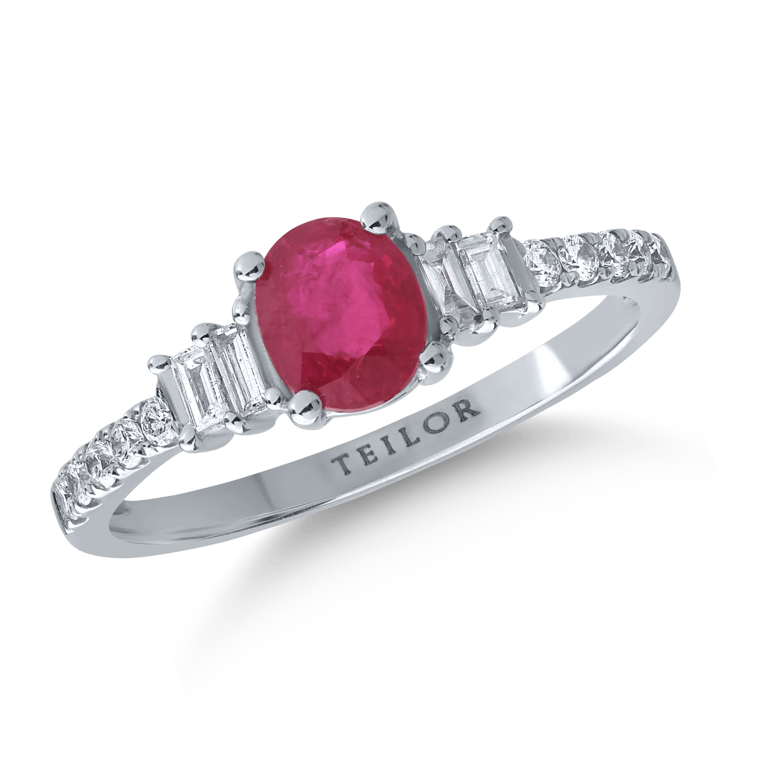 Inel din aur alb cu rubin de 0.75ct și diamante de 0.25ct – Teilor Inel din aur alb cu rubin de 0.75ct și diamante de 0.25ct – Teilor