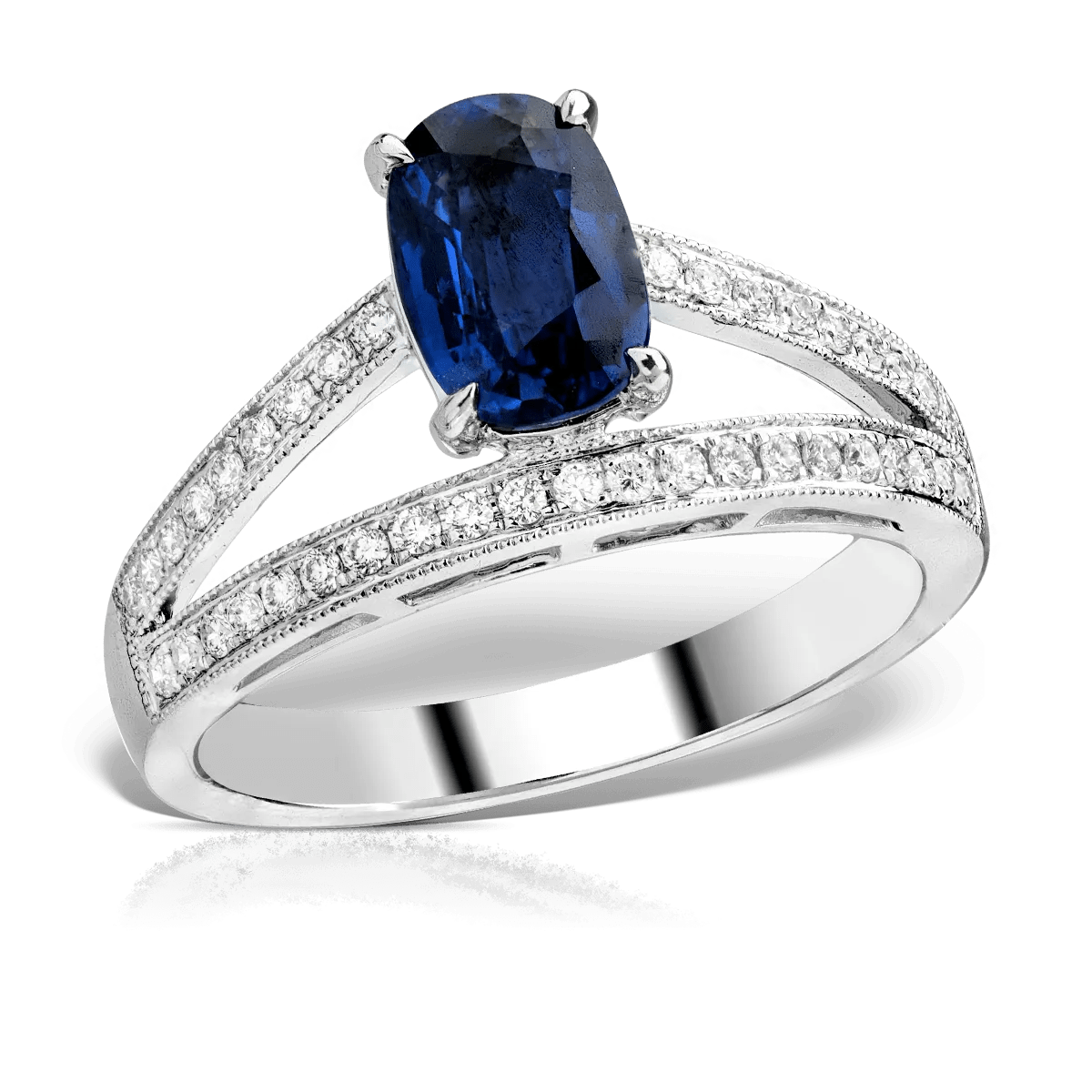 Inel din aur alb cu safir de 1.5ct și diamante de 0.2ct Inel din aur alb cu safir de 1.5ct și diamante de 0.2ct