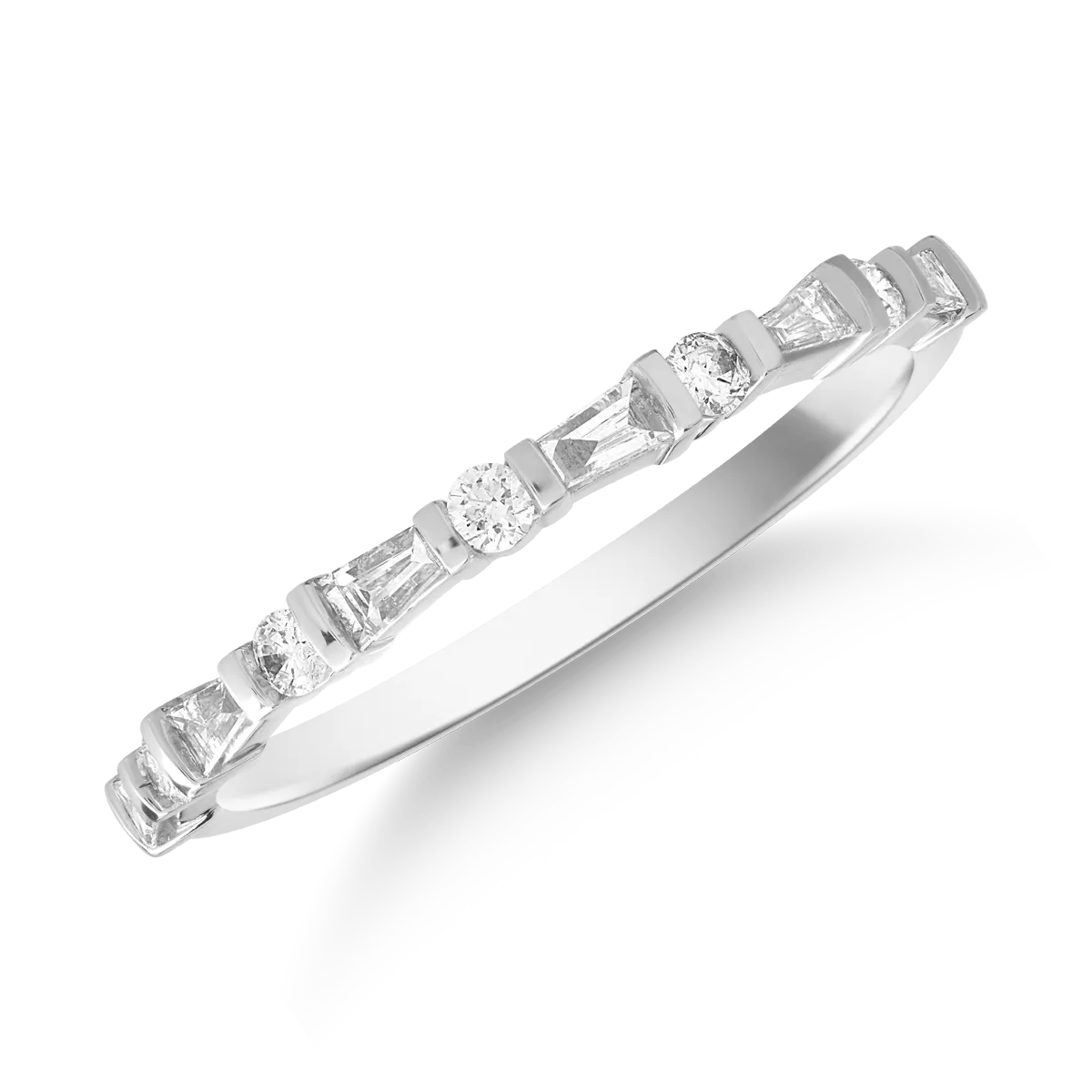 Inel din aur alb cu diamante baguette și rotunde de 0.3ct Inel din aur alb cu diamante baguette și rotunde de 0.3ct