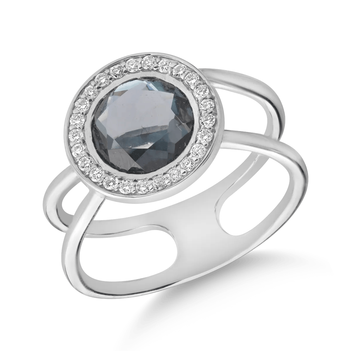 Inel din aur alb cu topaz london blue de 1.68ct și diamante de 0.156ct – Teilor Inel din aur alb cu topaz london blue de 1.68ct și diamante de 0.156ct – Teilor