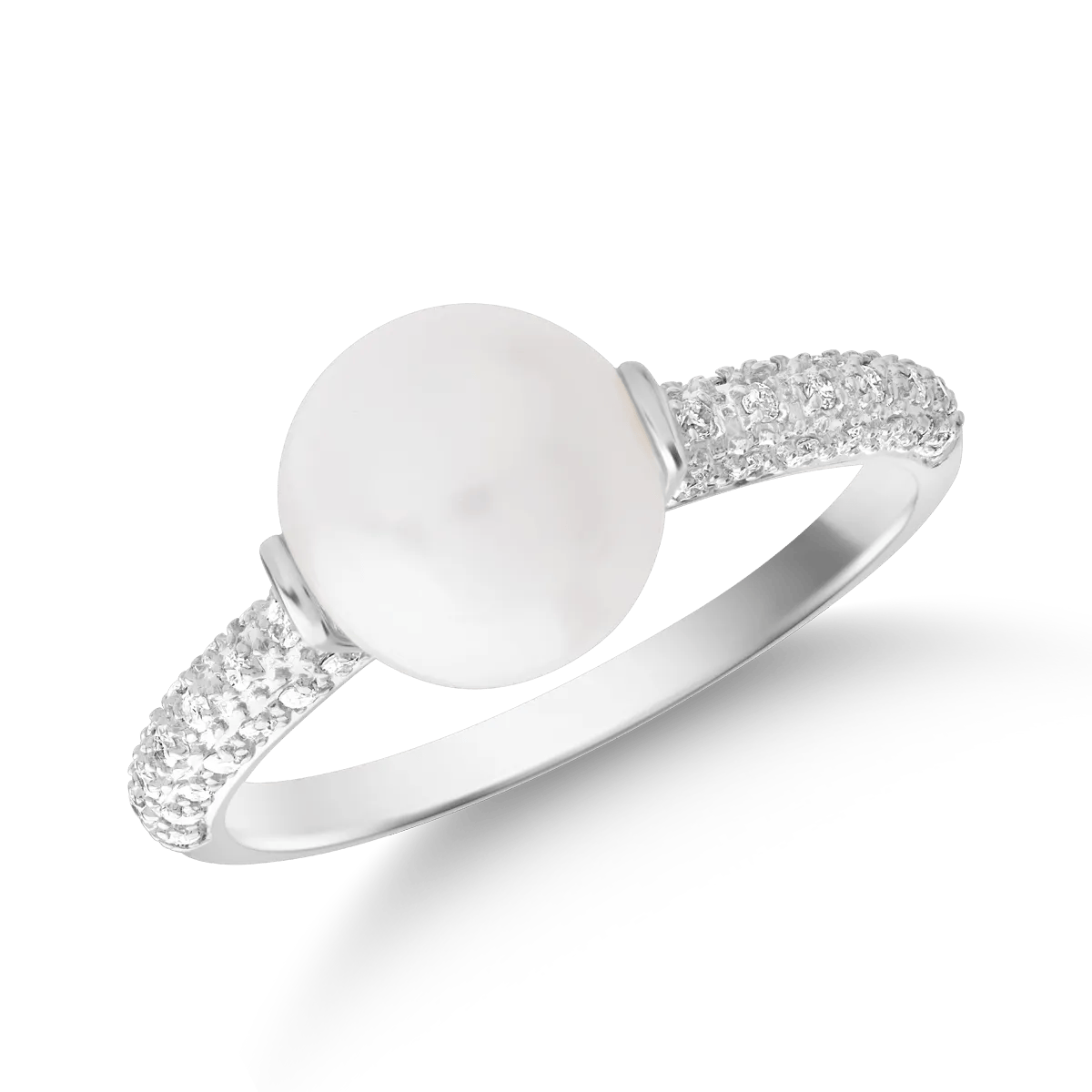 Inel din aur alb cu perlă de cultură de 3.5ct și diamante de 0.152ct – Teilor Inel din aur alb cu perlă de cultură de 3.5ct și diamante de 0.152ct – Teilor