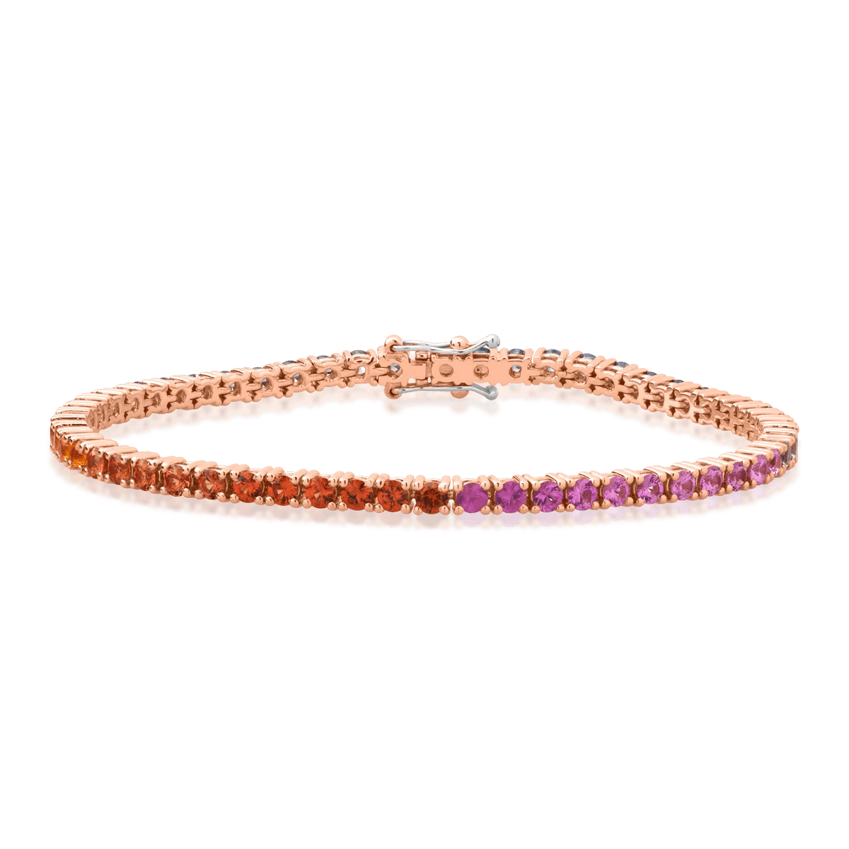 Brățară tennis din aur roz cu safire multicolore de 5.15ct Brățară tennis din aur roz cu safire multicolore de 5.15ct