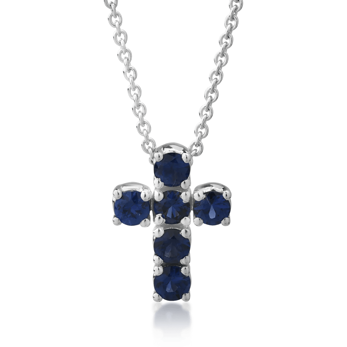 Lanț cu pandantiv cruce din aur alb cu safire 0.42ct Lanț cu pandantiv cruce din aur alb cu safire 0.42ct
