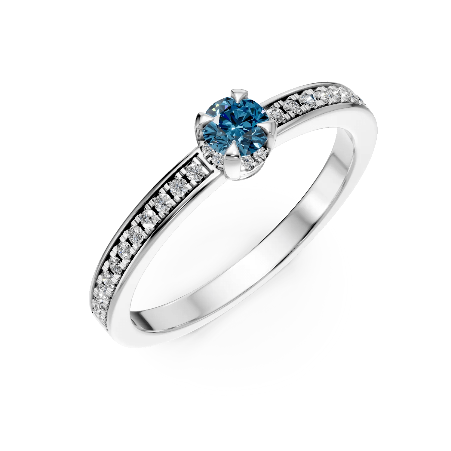 Inel de logodnă din aur alb cu diamant albastru de 0.2ct și diamante transparente de 0.16ct Inel de logodnă din aur alb cu diamant albastru de 0.2ct și diamante transparente de 0.16ct