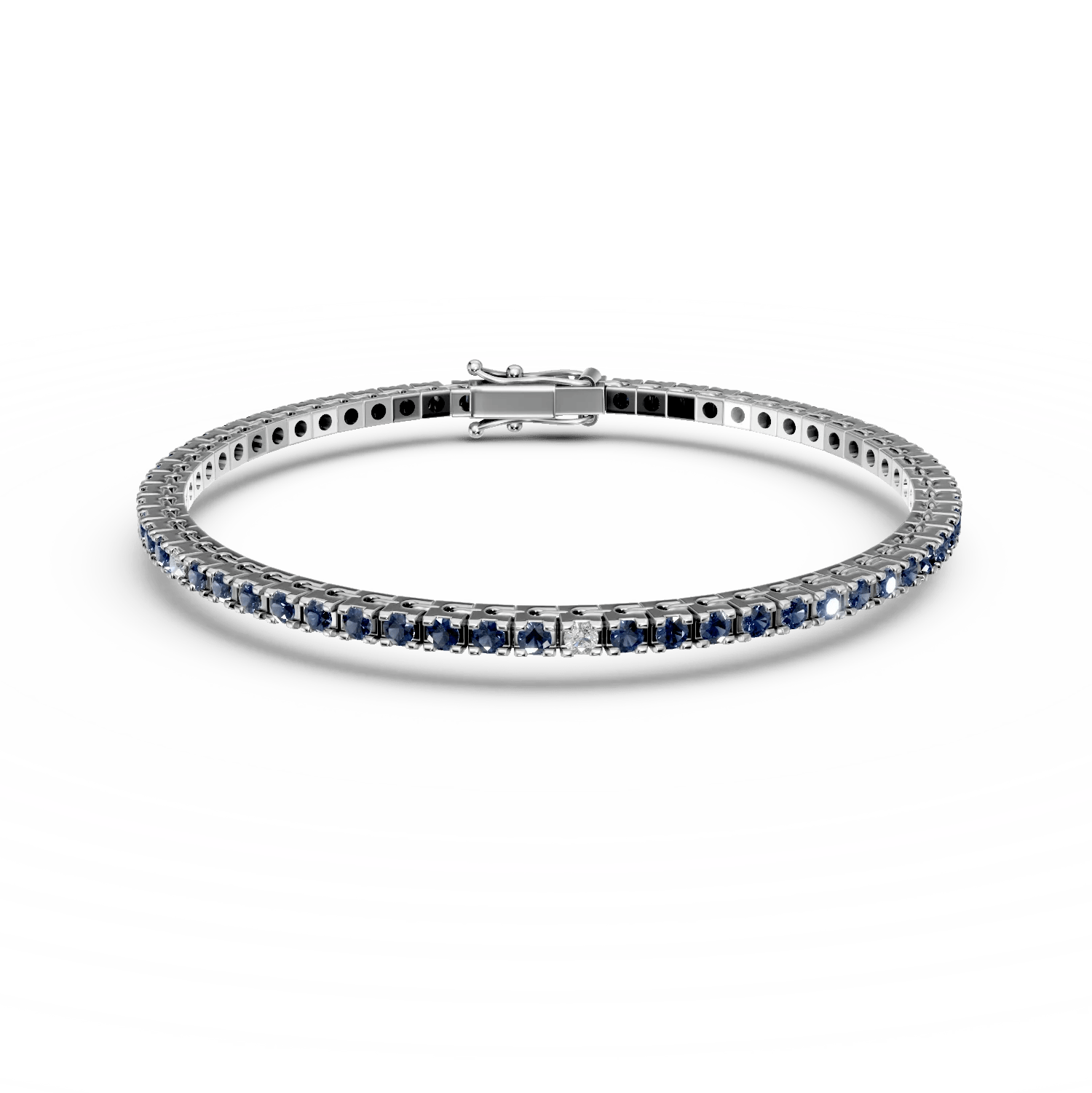 Brățară tennis din aur alb cu safire de 2.25ct și diamante de 0.15ct Brățară tennis din aur alb cu safire de 2.25ct și diamante de 0.15ct