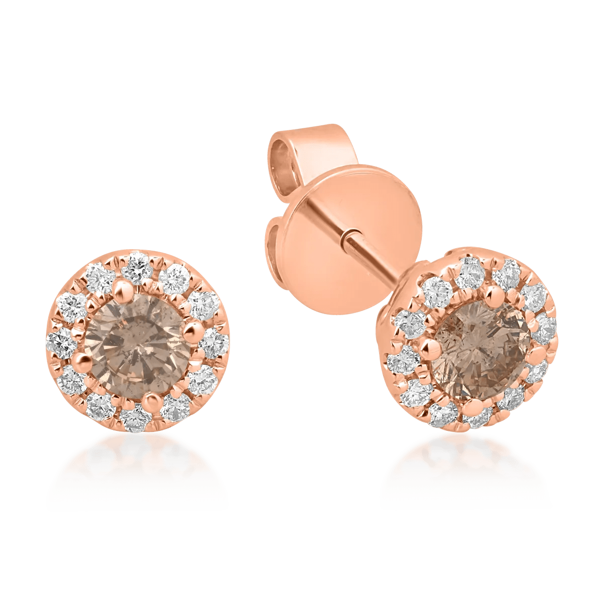 Cercei din aur roz cu diamante maro de 0.4ct și diamante transparente 0.14ct Cercei din aur roz cu diamante maro de 0.4ct și diamante transparente 0.14ct