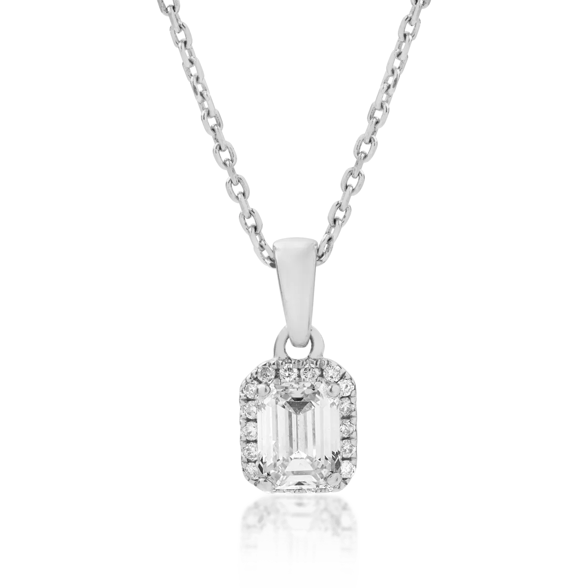 Lanț cu pandantiv din aur alb cu diamante baguette și rotunde de 0.46ct Lanț cu pandantiv din aur alb cu diamante baguette și rotunde de 0.46ct