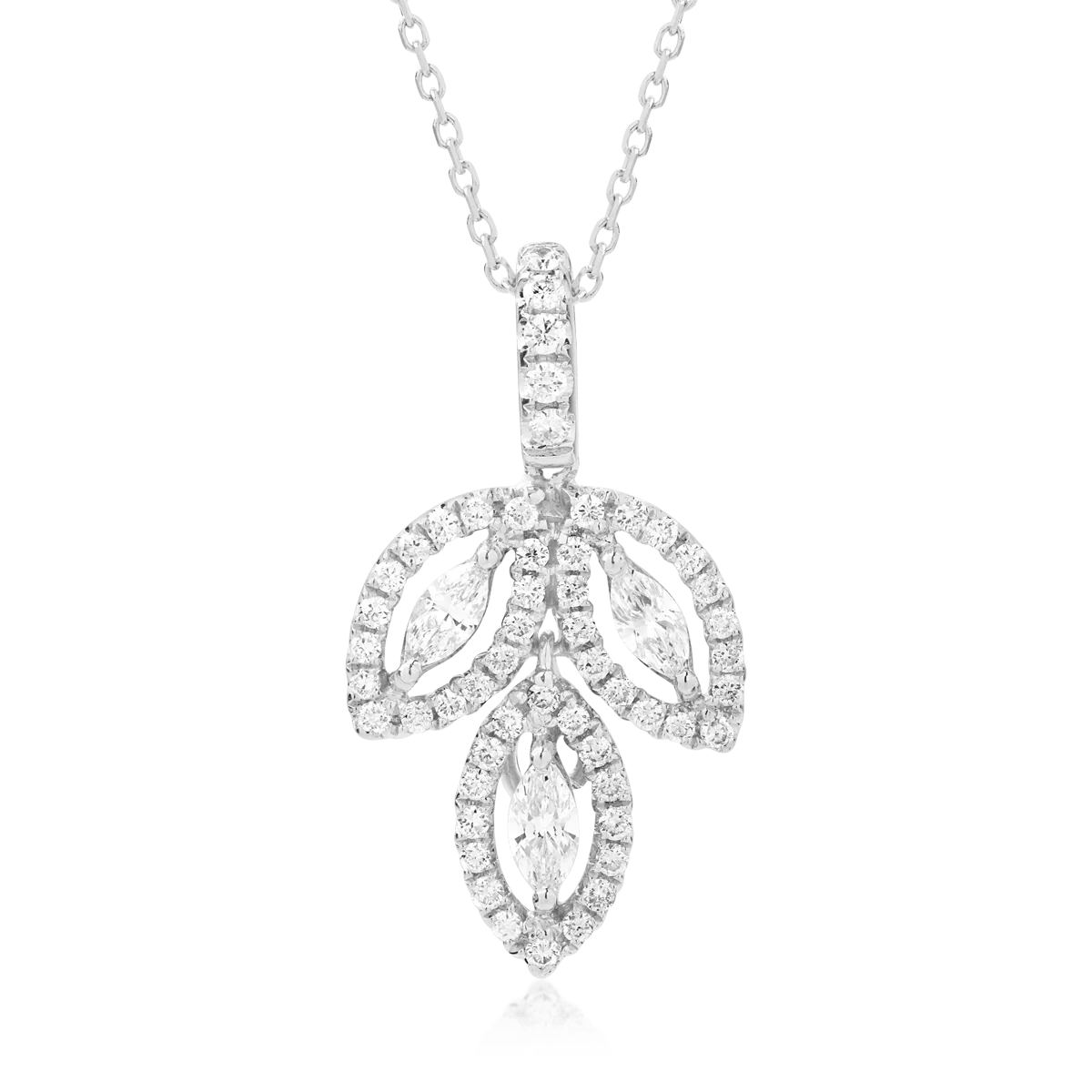 Lanț cu pandantiv din aur alb cu diamante marquise și rotunde de 0.61ct Lanț cu pandantiv din aur alb cu diamante marquise și rotunde de 0.61ct