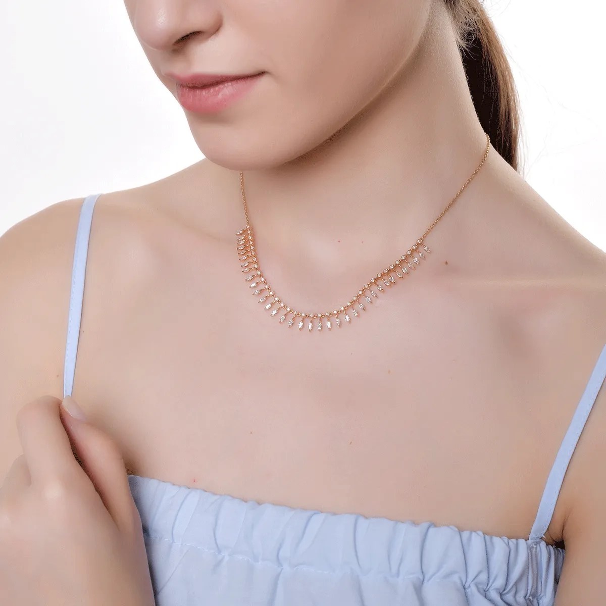 Colier din aur roz cu diamante marquise – teilor Colier din aur roz cu diamante marquise - teilor