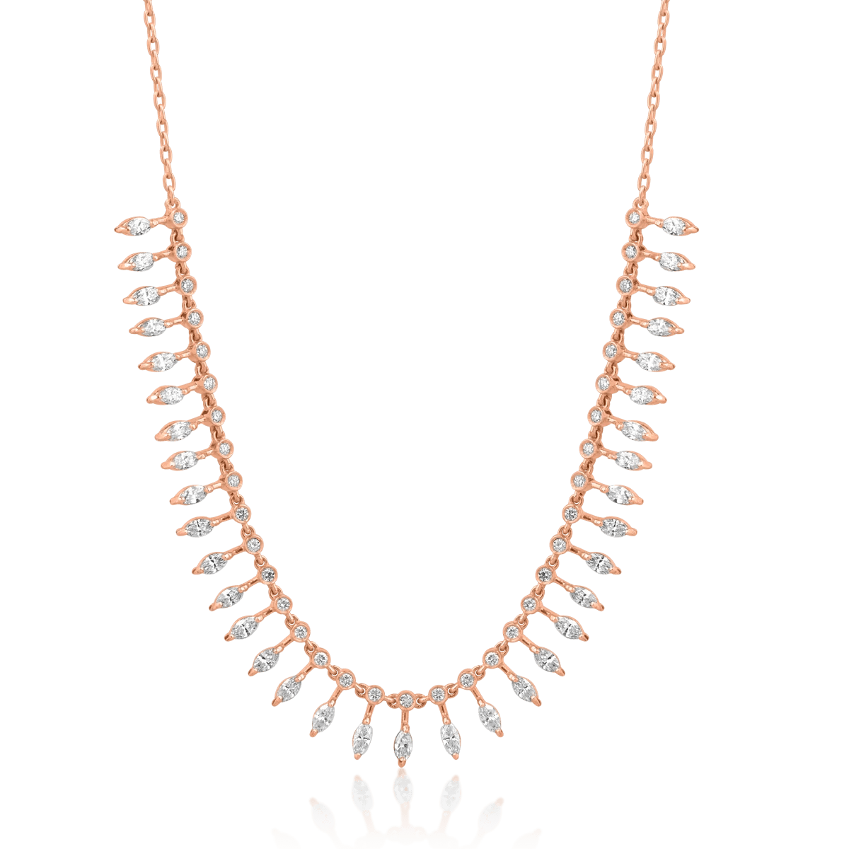 Colier din aur roz cu diamante marquise și rotunde de 2.01ct Colier din aur roz cu diamante marquise și rotunde de 2.01ct