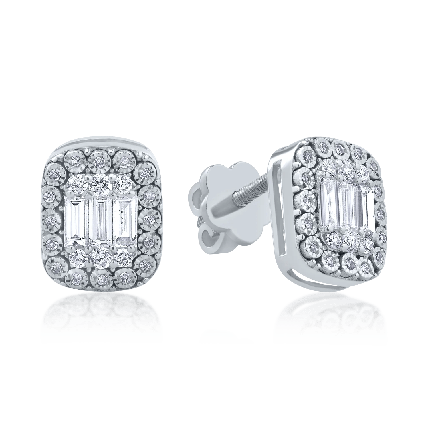 Cercei din aur alb cu diamante baguette și rotunde de 0.58ct Cercei din aur alb cu diamante baguette și rotunde de 0.58ct