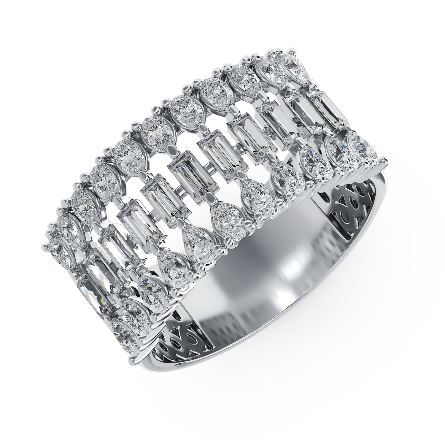 Inel din aur alb cu diamante baguette și pear de 1.77ct Inel din aur alb cu diamante baguette și pear de 1.77ct