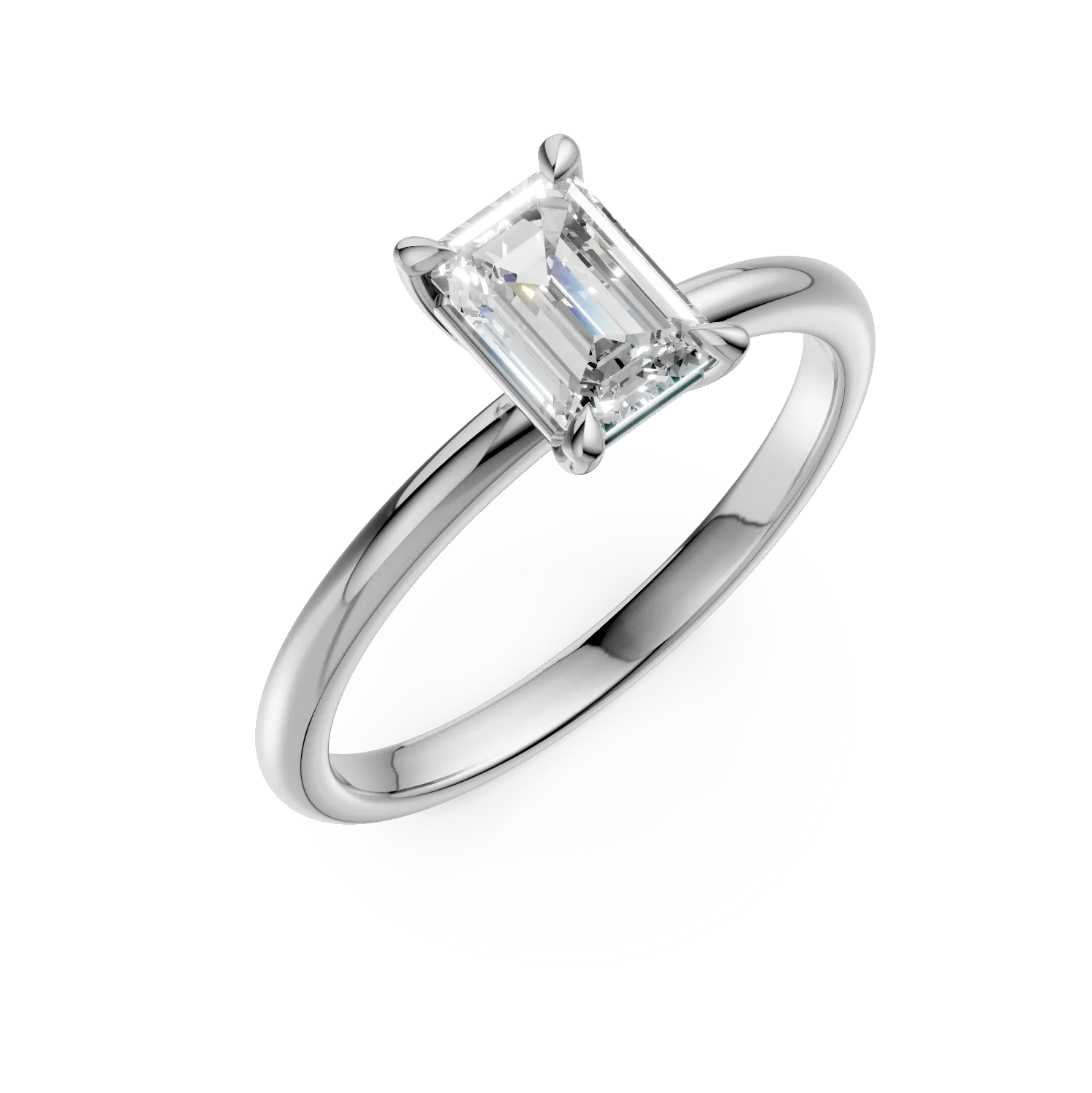 Inel de logodnă din aur alb cu diamant solitaire emerald de 0.7ct Inel de logodnă din aur alb cu diamant solitaire emerald de 0.7ct