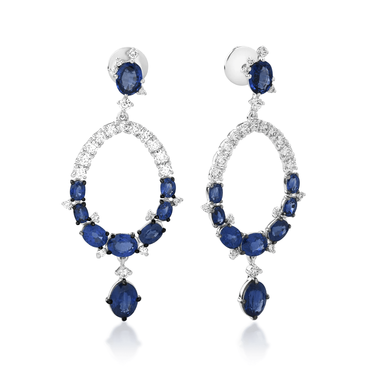 Cercei din aur alb cu safire ovale 10.47ct și diamante rotunde 1.96ct Cercei din aur alb cu safire ovale 10.47ct și diamante rotunde 1.96ct