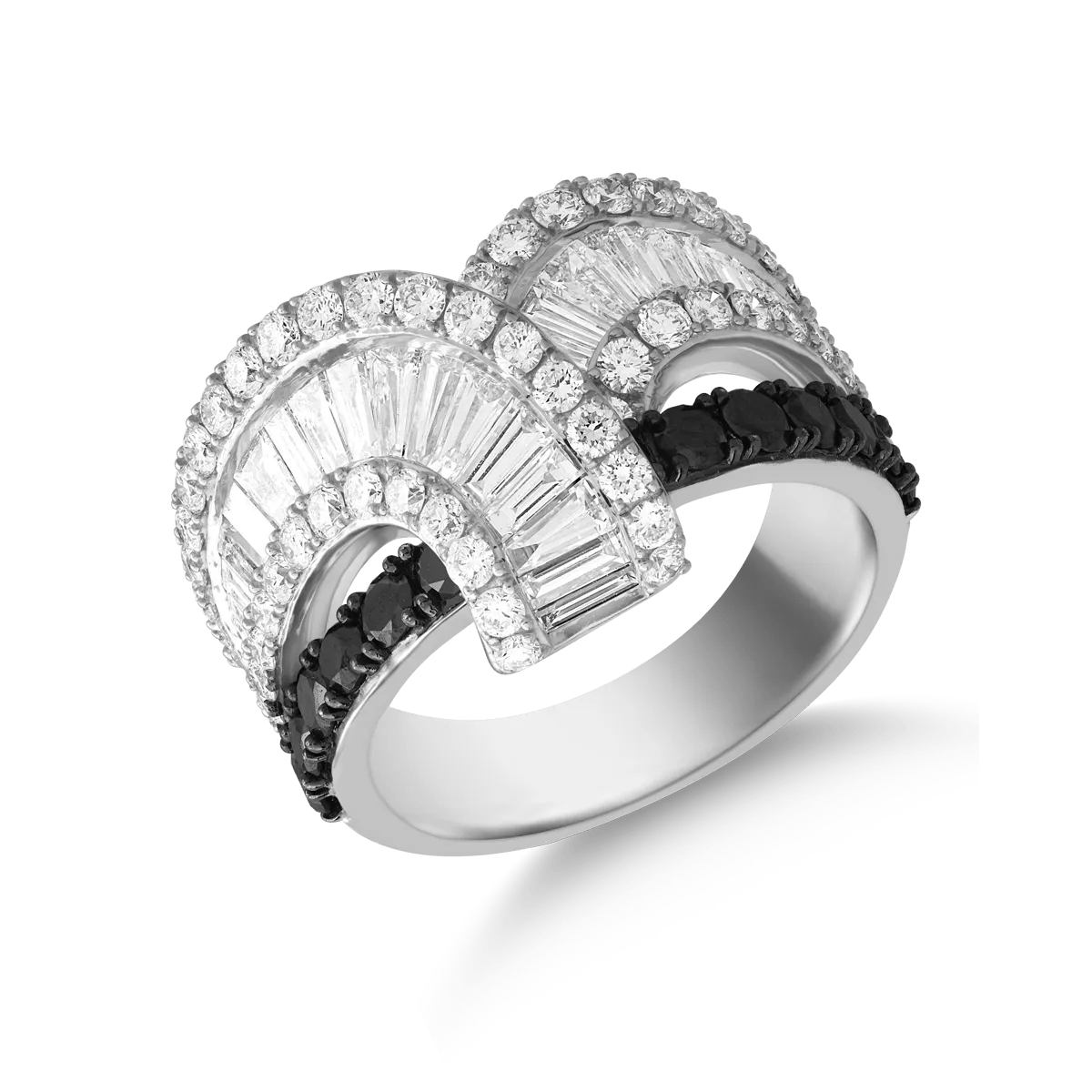 Inel din aur alb cu diamante negre 0.75ct și diamante transparente 2.54ct Inel din aur alb cu diamante negre 0.75ct și diamante transparente 2.54ct