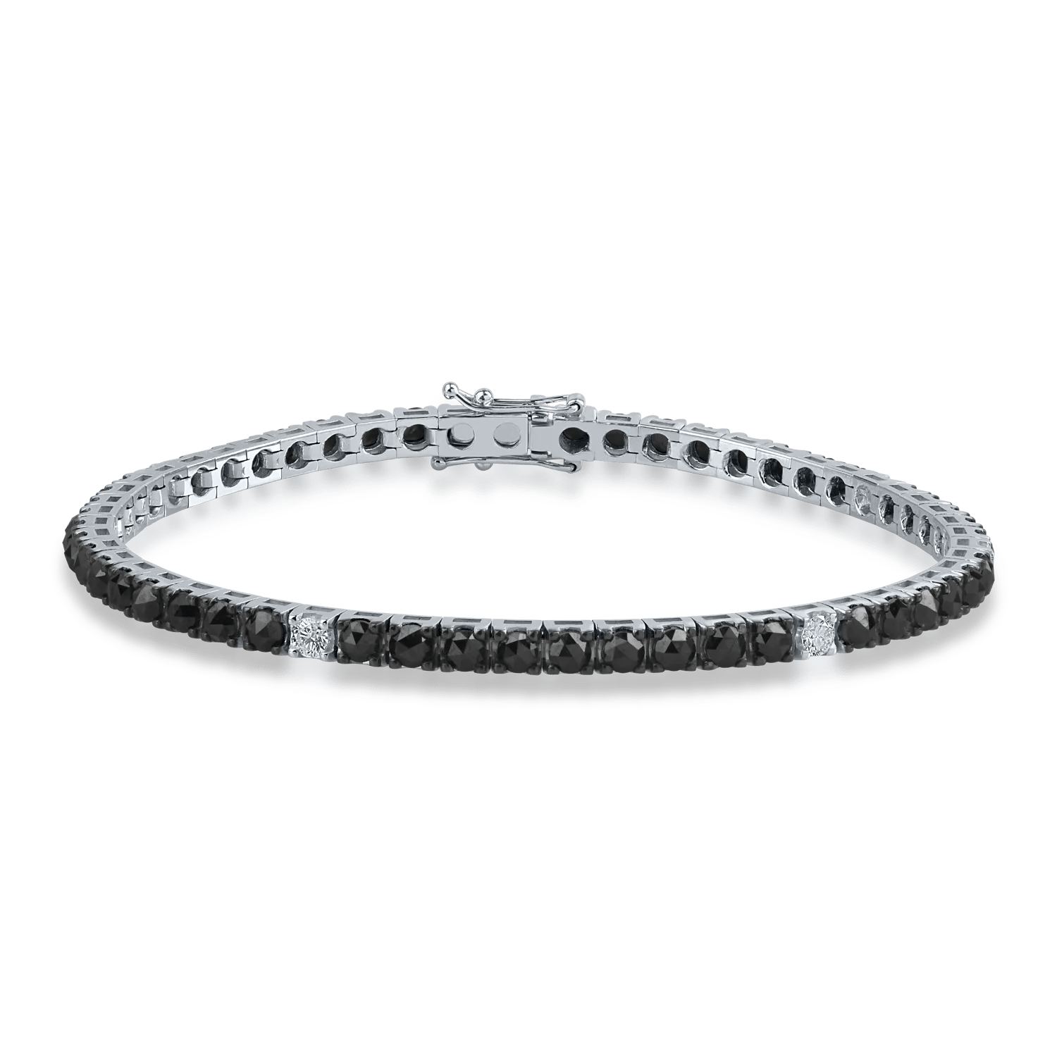 Brățară tennis din aur alb cu diamante negre tăietură rose de 4.6ct și diamante transparente de 0.4ct Brățară tennis din aur alb cu diamante negre tăietură rose de 4.6ct și diamante transparente de 0.4ct