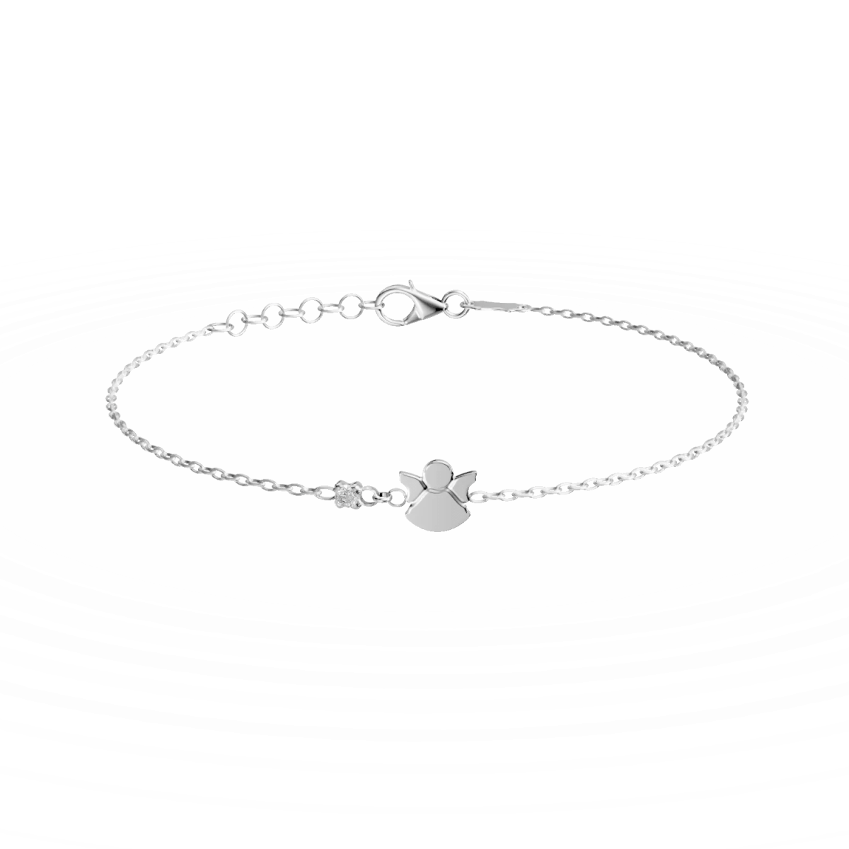 Brățară pentru copii cu îngeraș din aur alb și diamant de 0.02ct Brățară pentru copii cu îngeraș din aur alb și diamant de 0.02ct