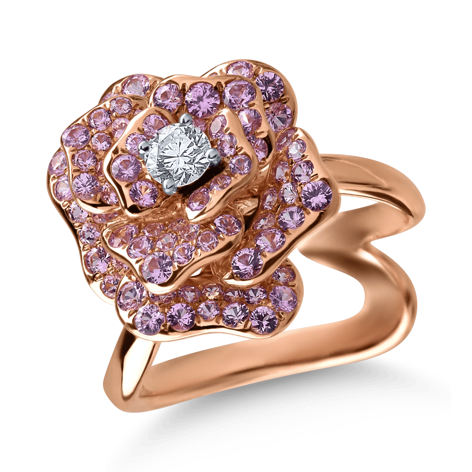 Inel din aur roz cu diamant de 0.16ct și safire roz de 1.3ct – Teilor Inel din aur roz cu diamant de 0.16ct și safire roz de 1.3ct – Teilor