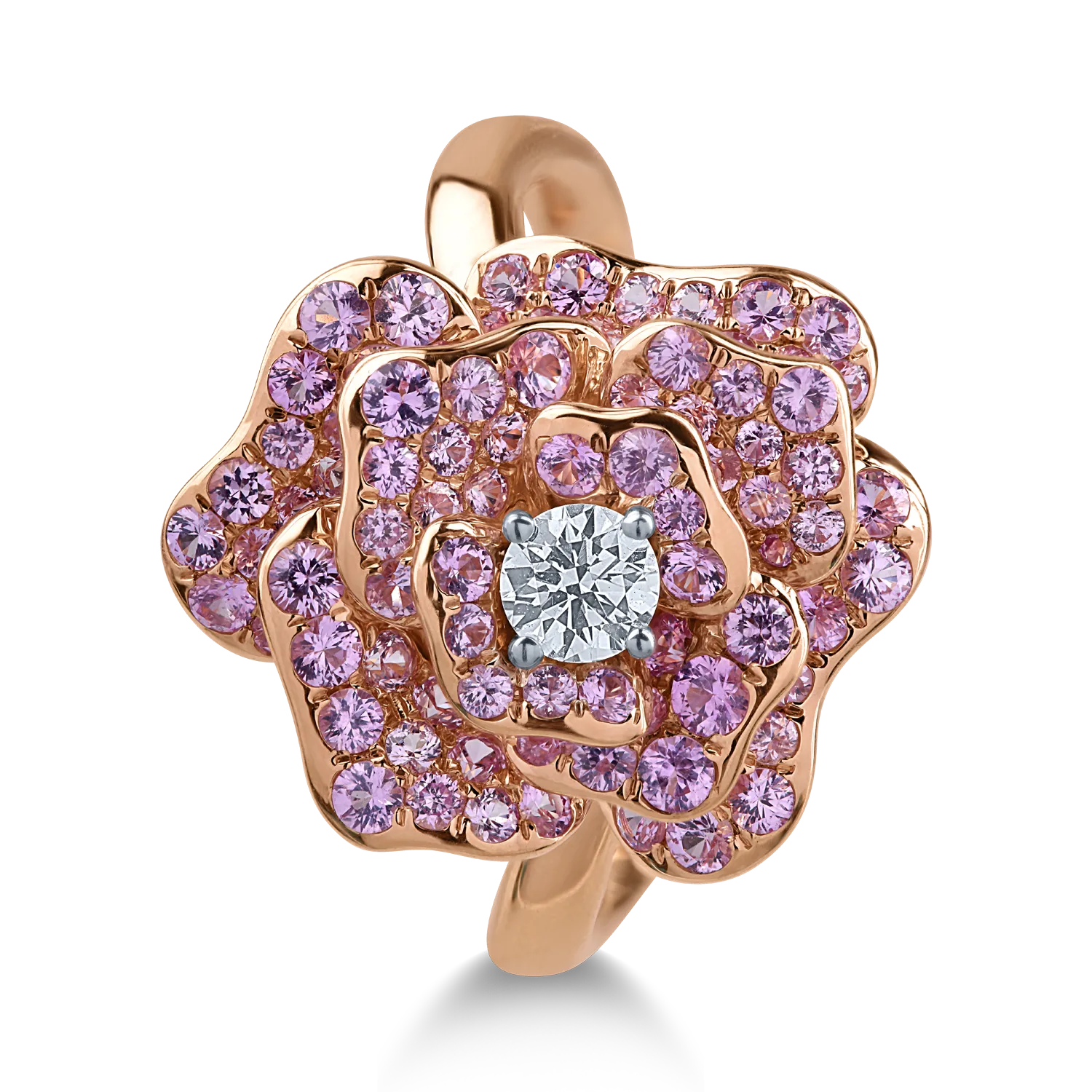 Inel din aur roz cu diamant și safire roz – Teilor Inel din aur roz cu diamant și safire roz – Teilor