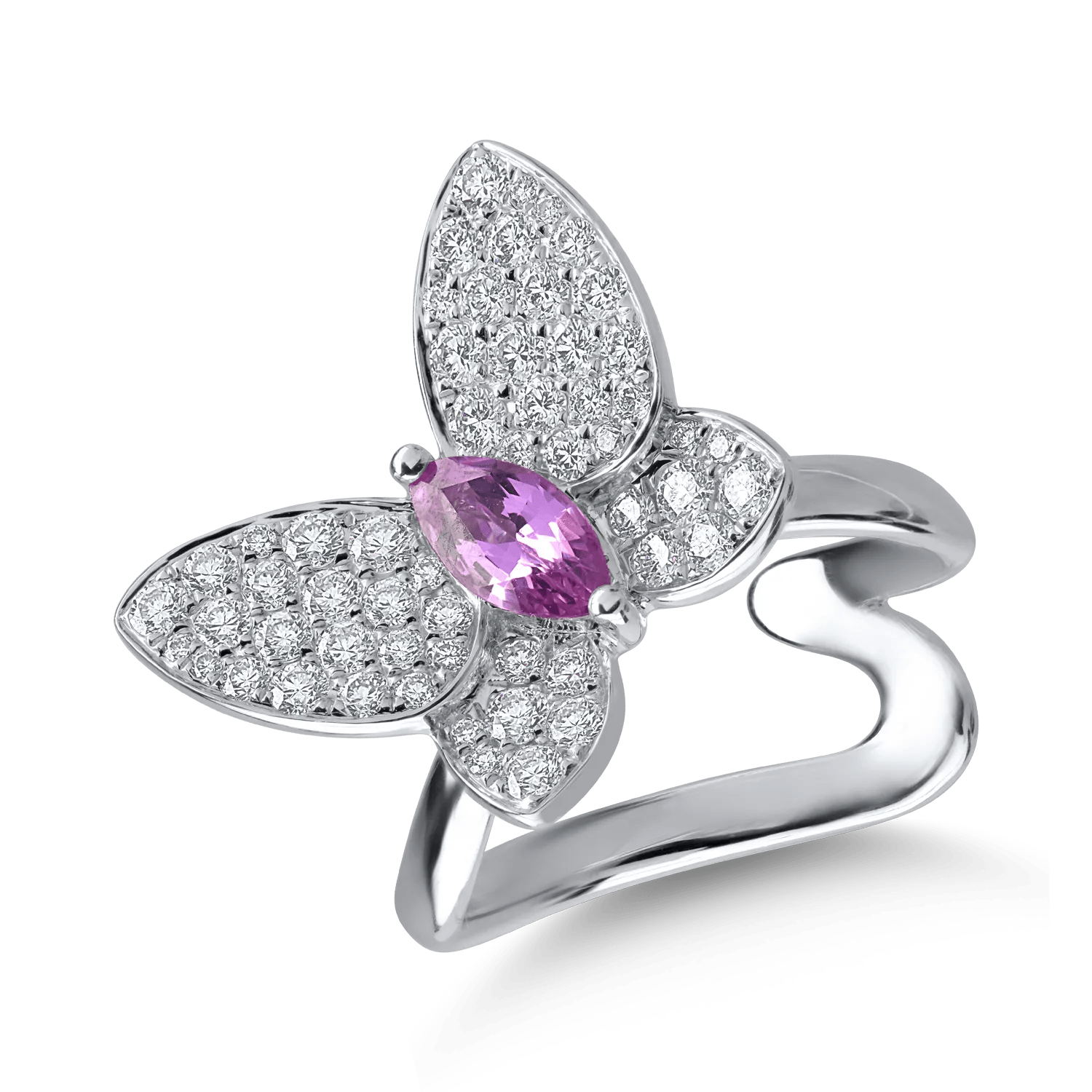 Inel din aur alb cu safir roz de 0.5ct și diamante de 0.81ct Inel din aur alb cu safir roz de 0.5ct și diamante de 0.81ct