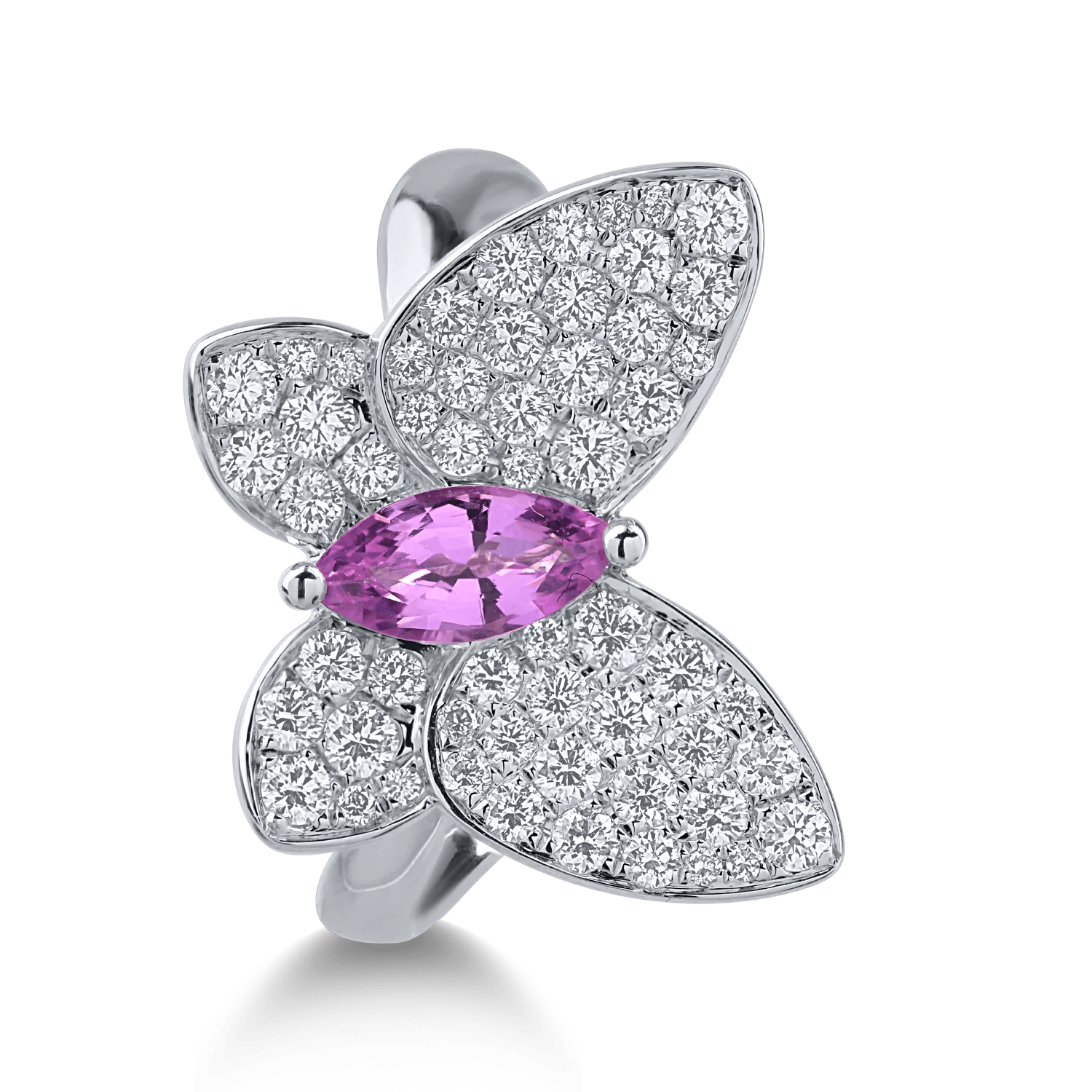 Inel din aur alb cu safir roz și diamante Inel din aur alb cu safir roz și diamante