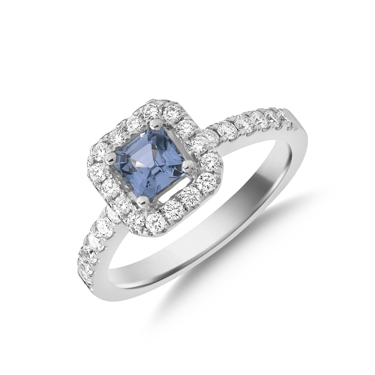 Inel din aur alb cu safir emerald de 0.6ct și diamante de 0.3ct Inel din aur alb cu safir emerald de 0.6ct și diamante de 0.3ct