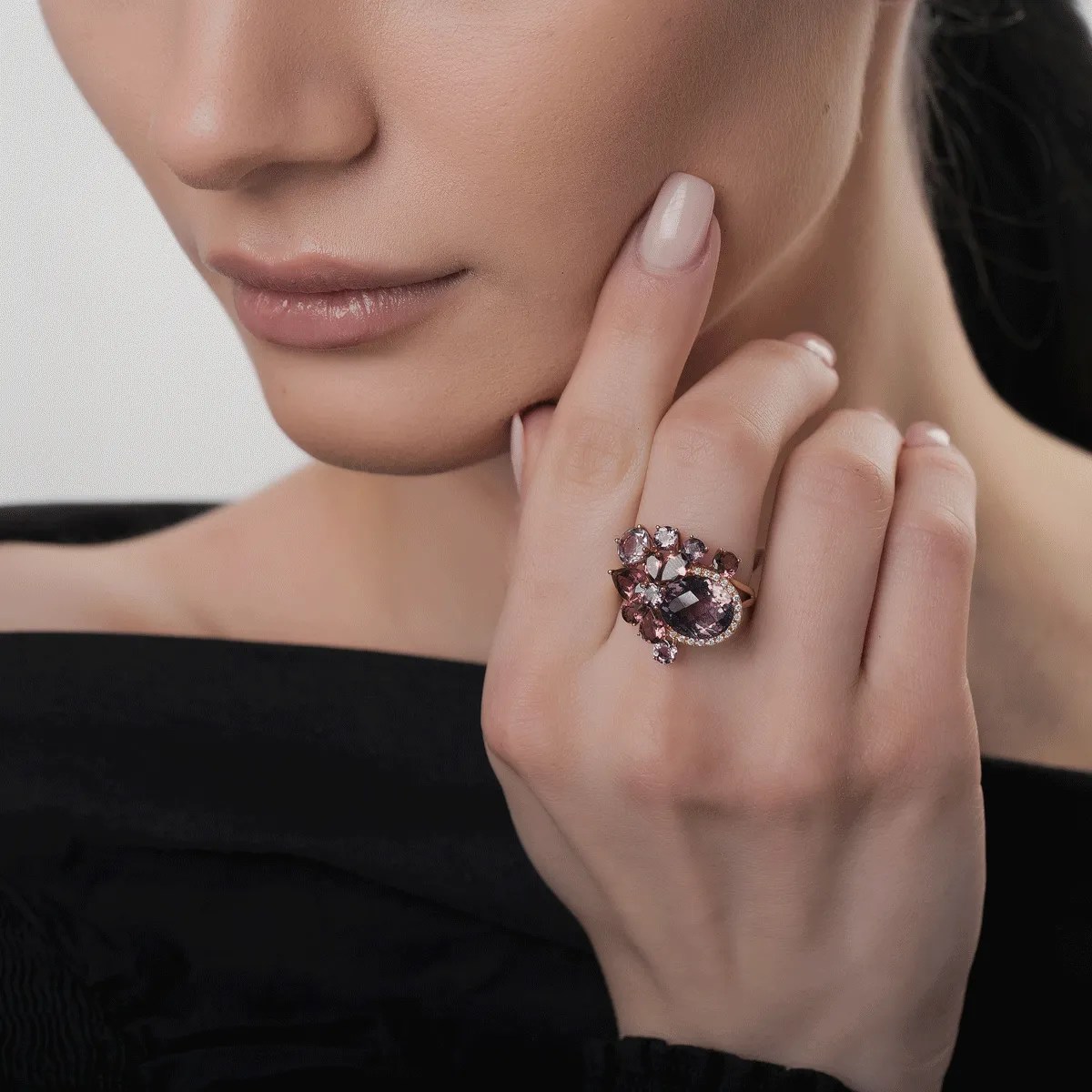 Inel din aur roz cu pietre prețioase – 7.4ct Inel din aur roz cu pietre prețioase - 7.4ct