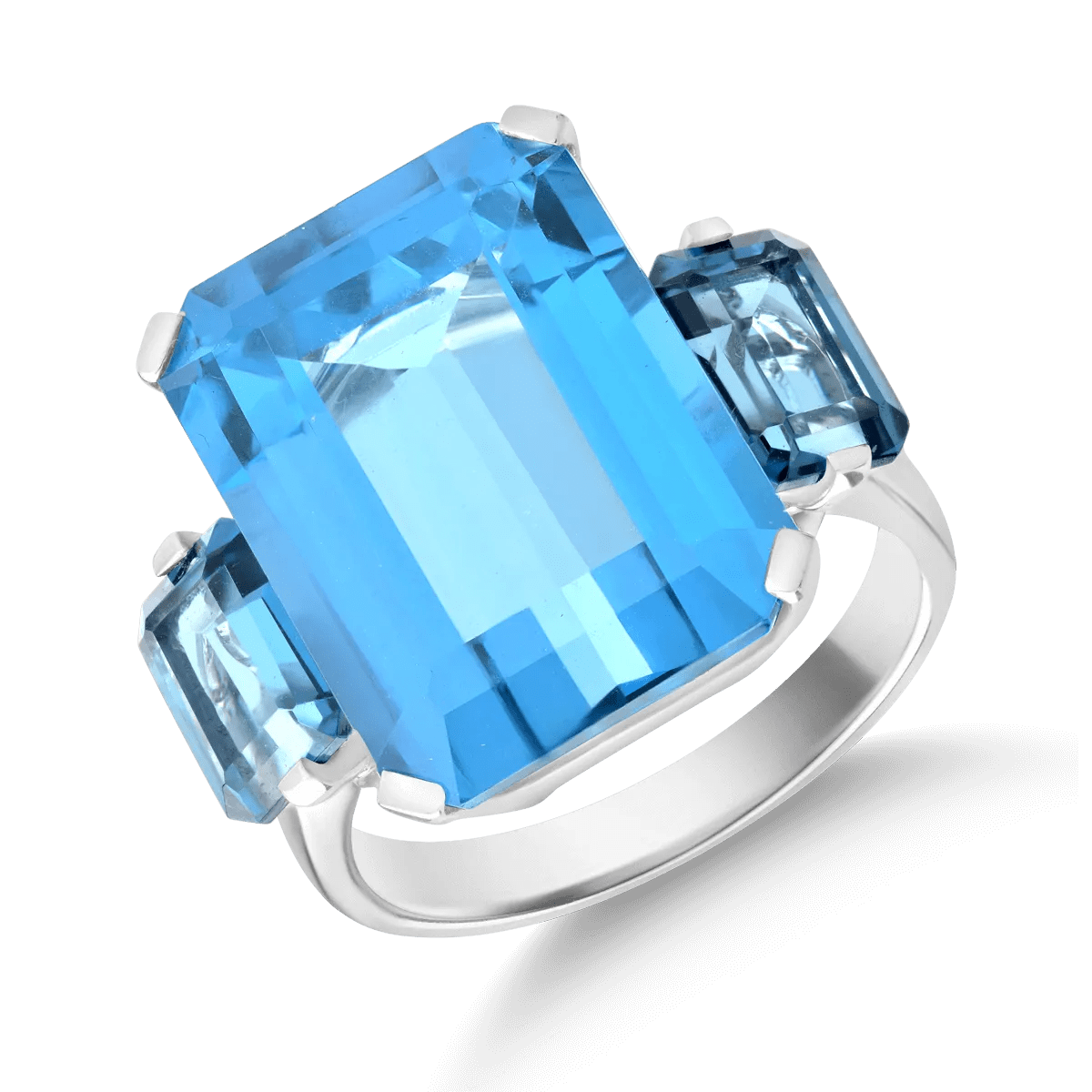 Inel din aur alb cu topaze albastre octogonale de 18.4ct Inel din aur alb cu topaze albastre octogonale de 18.4ct