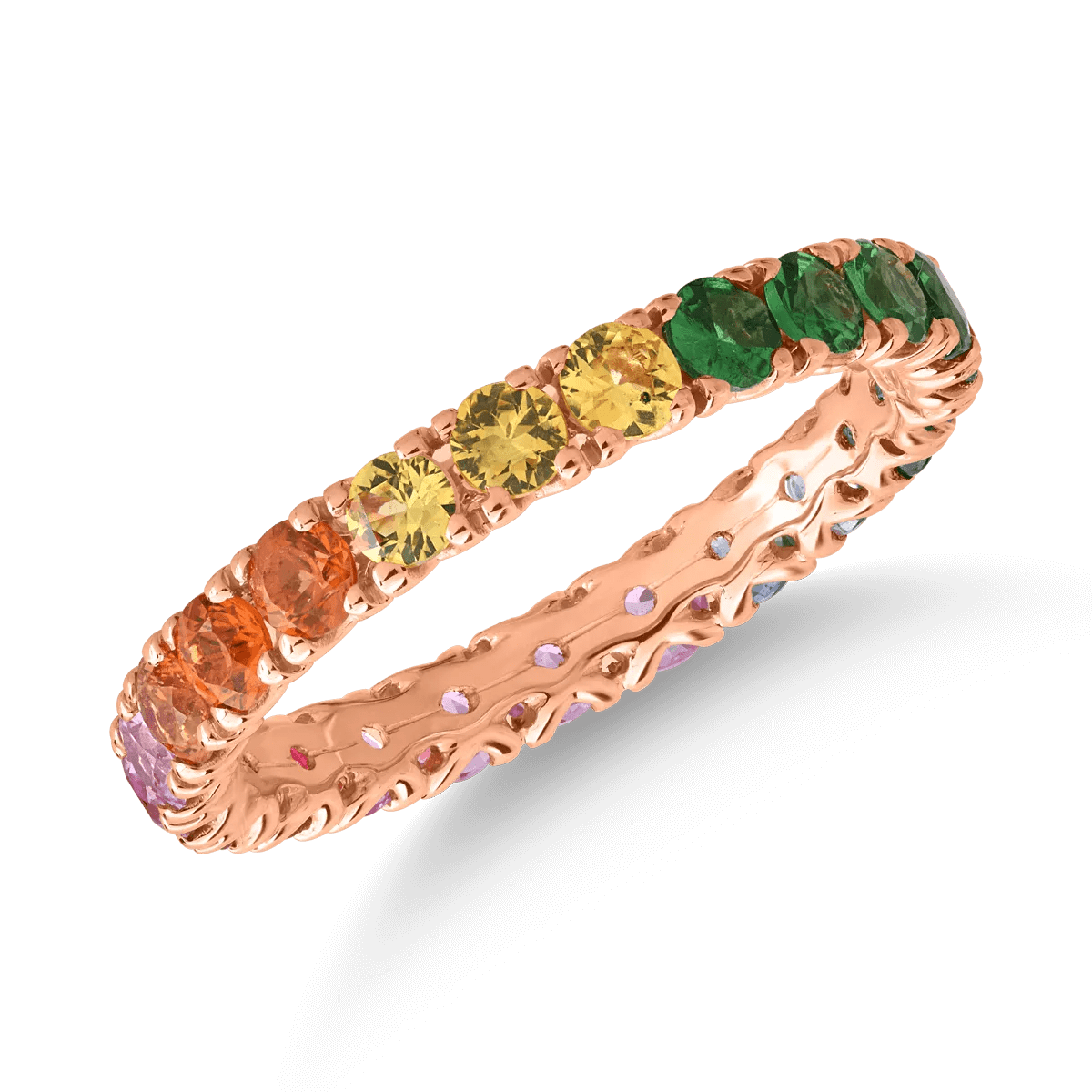 Inel eternity din aur roz cu safire multicolore de 1.75ct Inel eternity din aur roz cu safire multicolore de 1.75ct