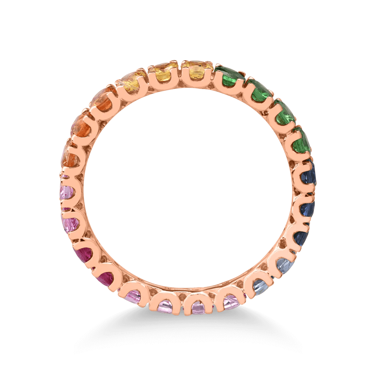 Inel eternity din aur roz cu safire multicolore Inel eternity din aur roz cu safire multicolore