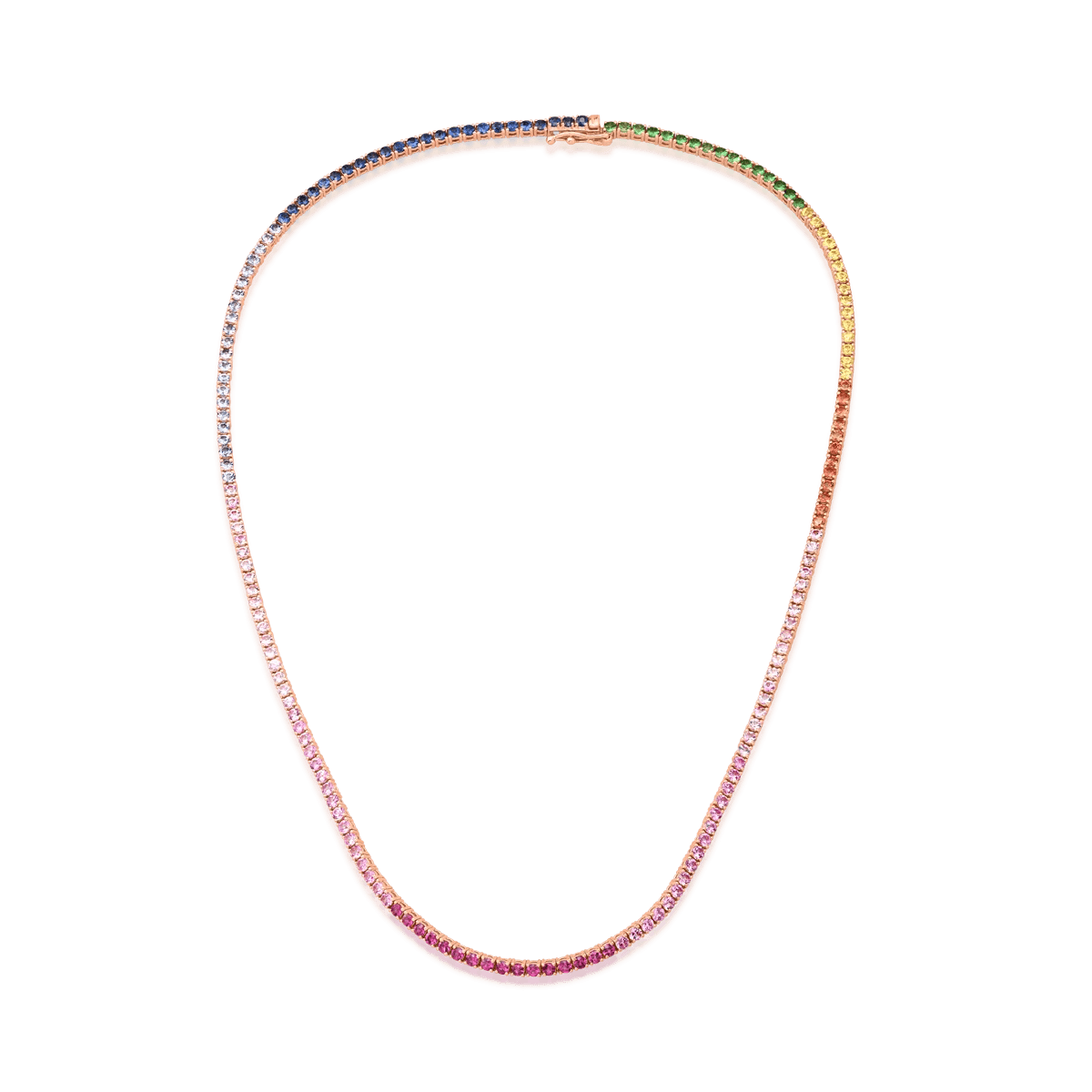 Colier tennis din aur roz cu safire de 7.6ct în culori diverse Colier tennis din aur roz cu safire de 7.6ct în culori diverse