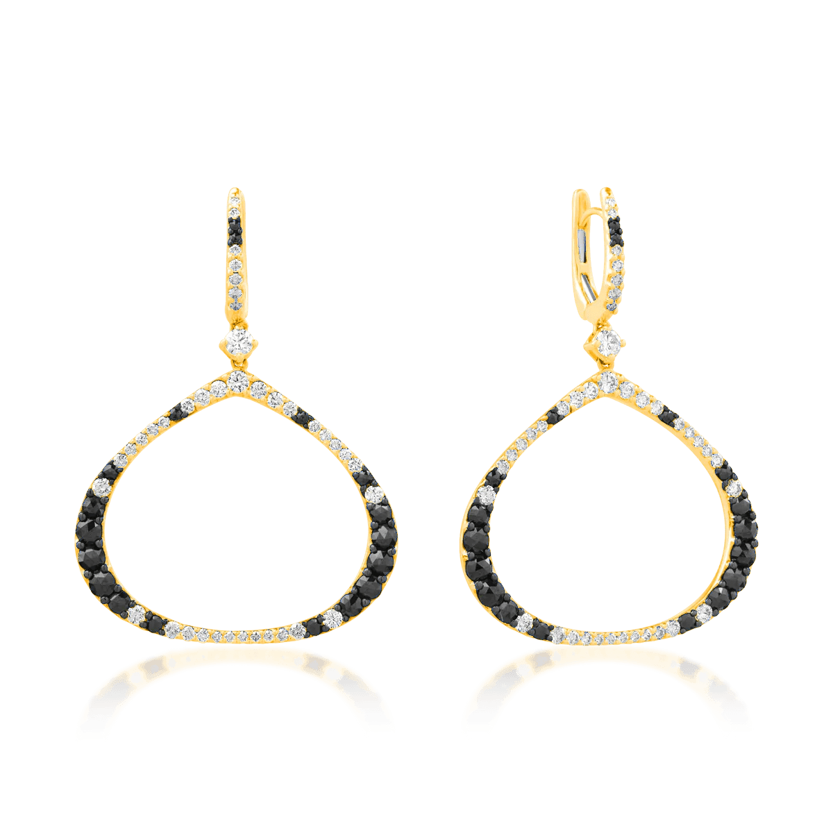 Cercei din aur galben cu diamante negre 1.62ct și diamante transparente 1.41ct Cercei din aur galben cu diamante negre 1.62ct și diamante transparente 1.41ct