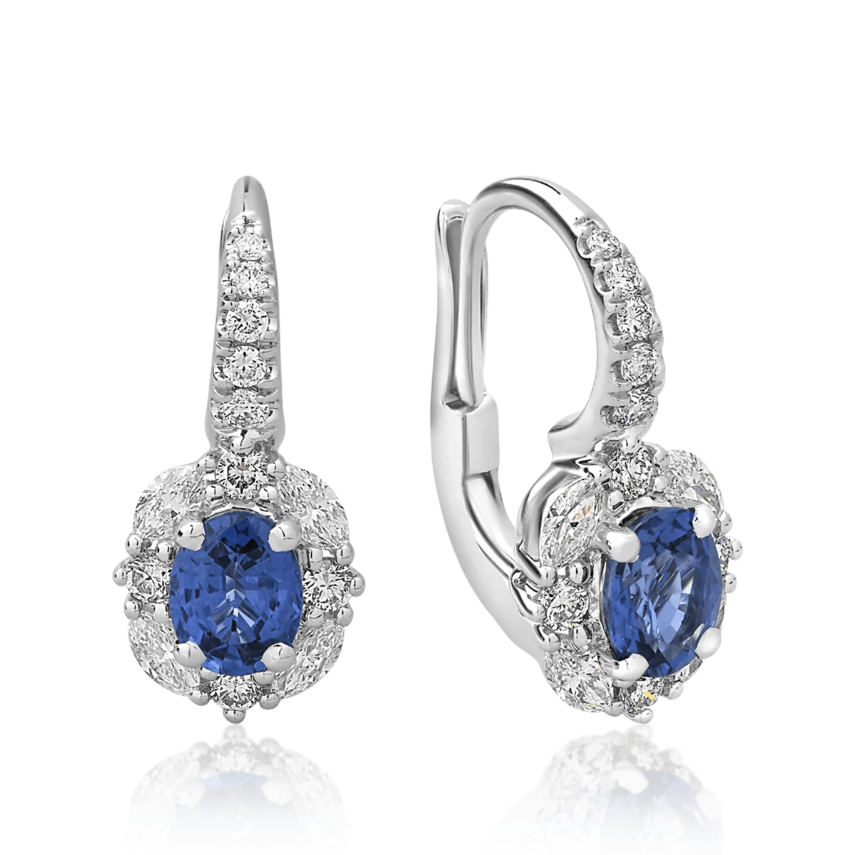 Cercei aur alb cu safire pear 1.23ct și diamante 0.38ct Cercei aur alb cu safire pear 1.23ct și diamante 0.38ct