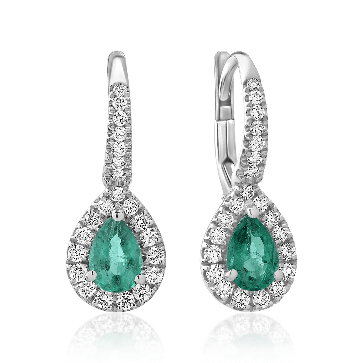 Cercei din aur alb cu smaralde de 0.71ct și diamante de 0.36ct Cercei din aur alb cu smaralde de 0.71ct și diamante de 0.36ct