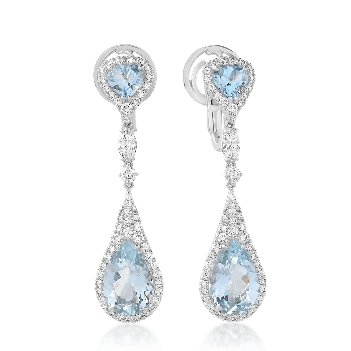 Cercei din aur alb cu acvamarine de 5.92ct și diamante de 1.72ct Cercei din aur alb cu acvamarine de 5.92ct și diamante de 1.72ct