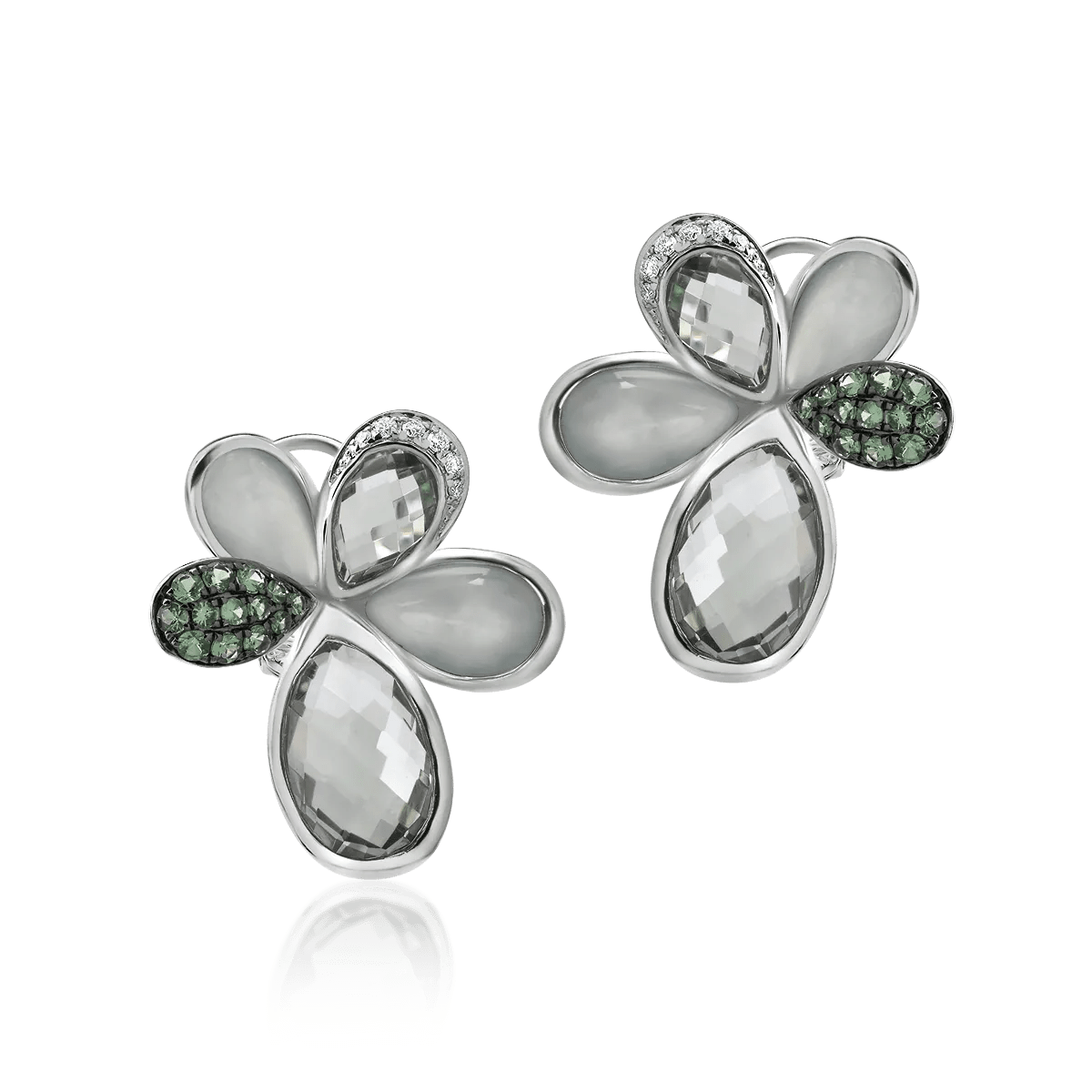 Cercei florali din aur alb cu pietre prețioase și semiprețioase de 14.71ct Cercei florali din aur alb cu pietre prețioase și semiprețioase de 14.71ct