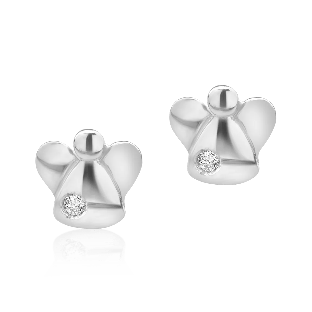 Cercei pentru copii îngeraș din aur alb cu diamante de 0.04ct Cercei pentru copii îngeraș din aur alb cu diamante de 0.04ct