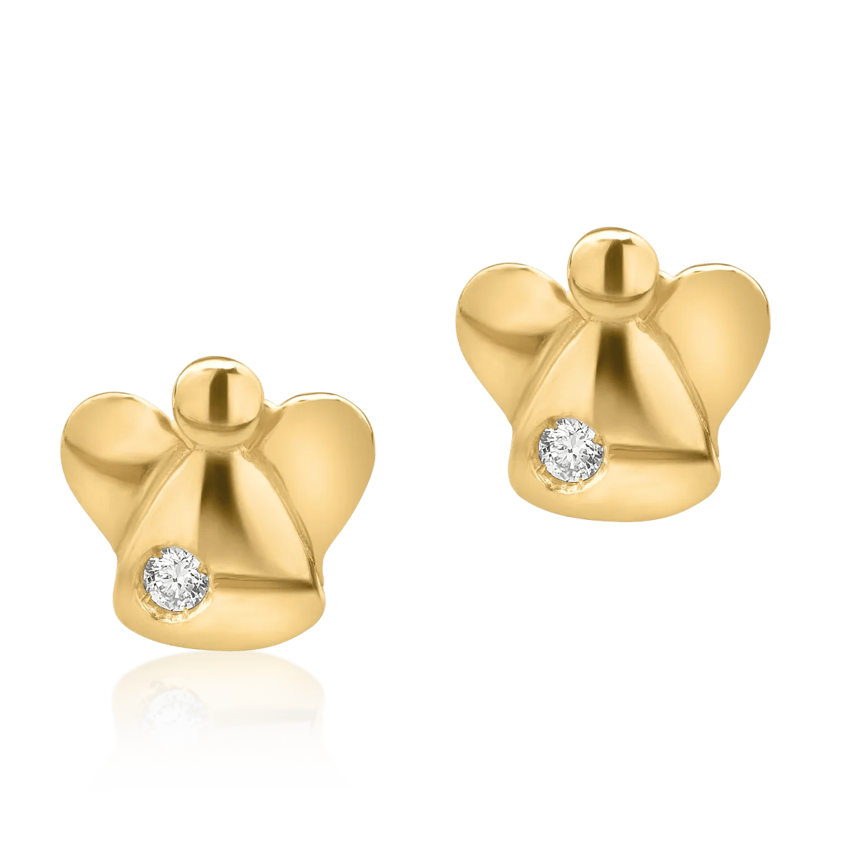 Cercei aur galben pentru copii cu îngeraș și diamante de 0.04ct Cercei aur galben pentru copii cu îngeraș și diamante de 0.04ct