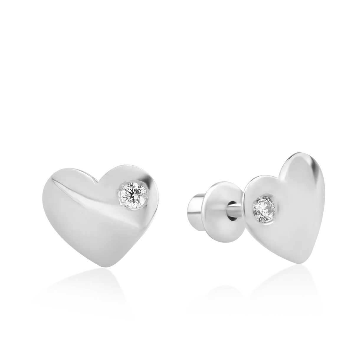 Cercei copii cu inimi din aur alb și diamante de 0.04ct Cercei copii cu inimi din aur alb și diamante de 0.04ct