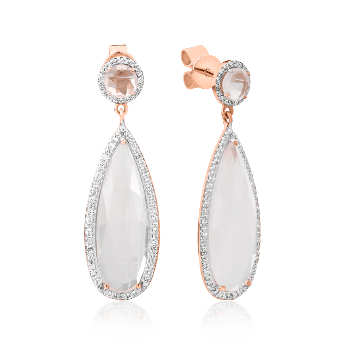 Cercei din aur roz cu quartz roz 13.83ct și diamante 0.567ct Cercei din aur roz cu quartz roz 13.83ct și diamante 0.567ct