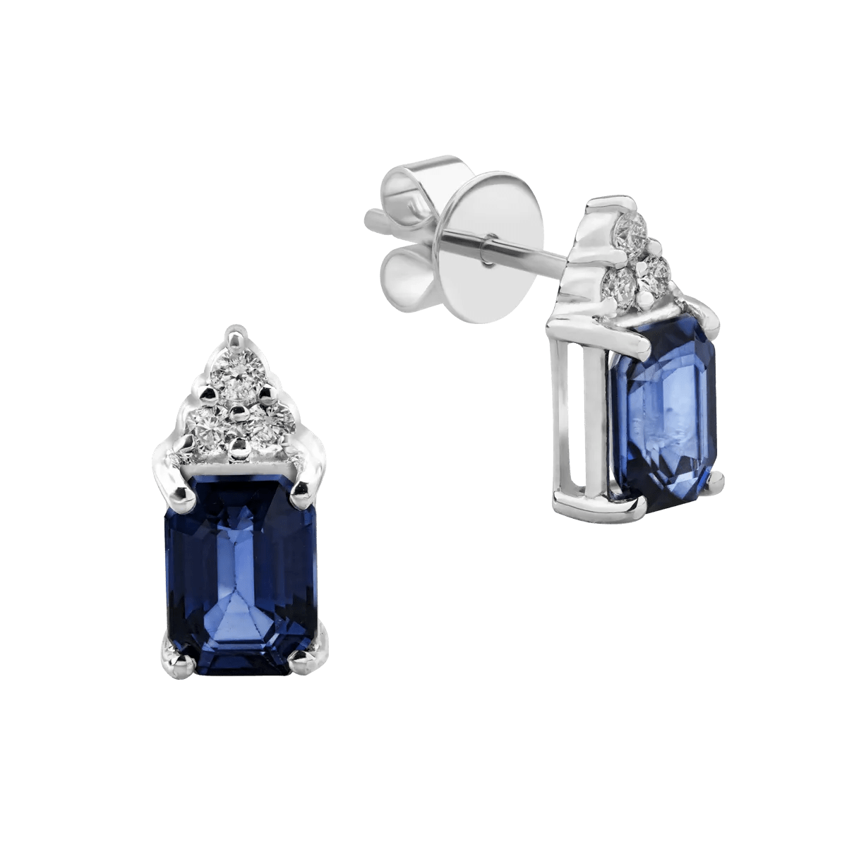 Cercei din aur alb cu safire octogonale 2.07ct și diamante 0.13ct Cercei din aur alb cu safire octogonale 2.07ct și diamante 0.13ct