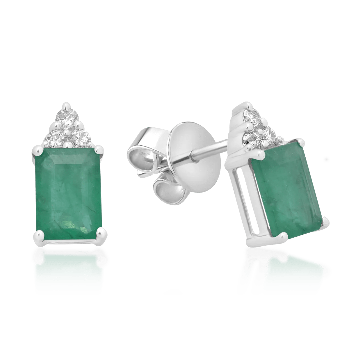 Cercei din aur alb cu smaralde de 2.04ct și diamante de 0.13ct Cercei din aur alb cu smaralde de 2.04ct și diamante de 0.13ct