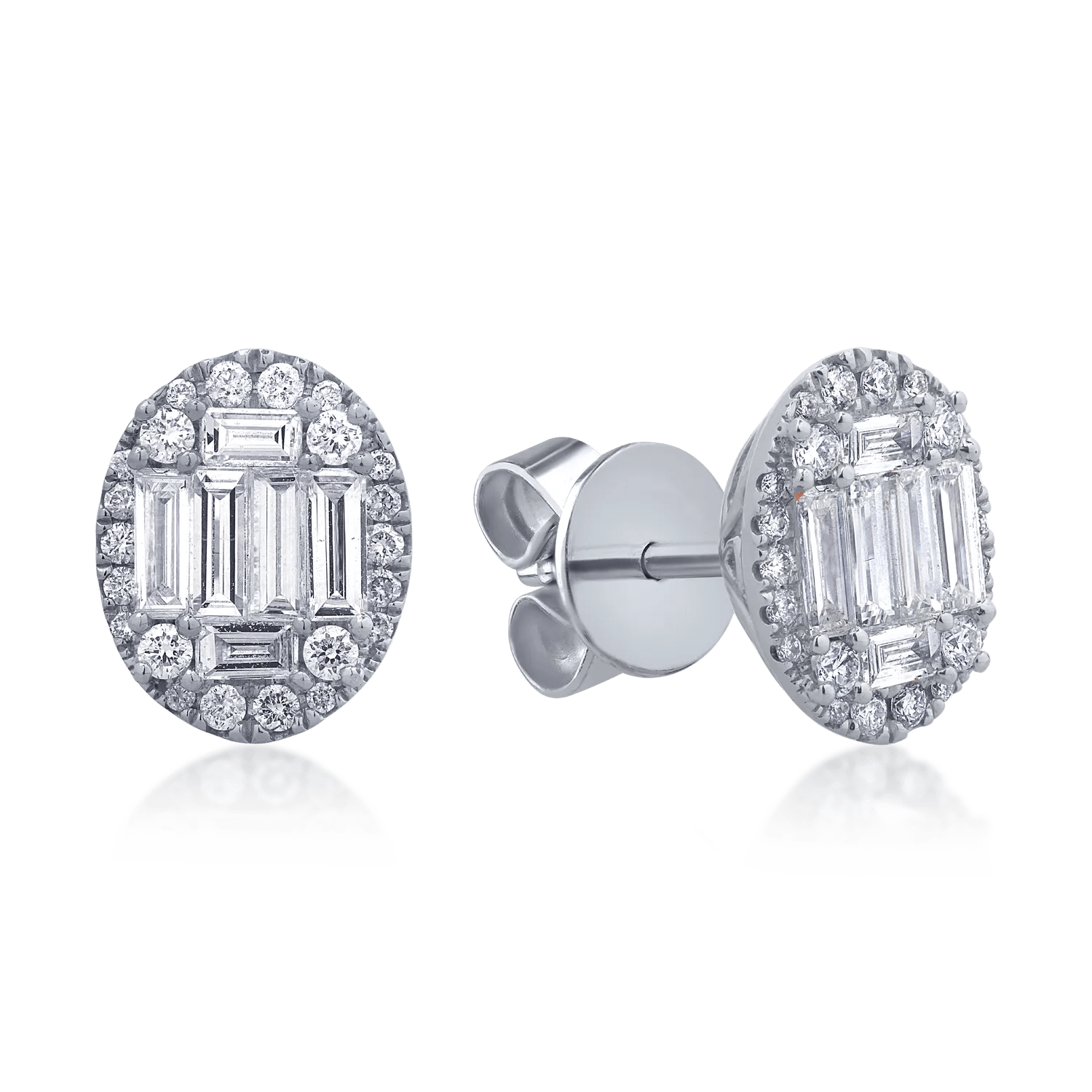 Cercei din aur alb cu diamante baguette și rotunde de 0.3ct Cercei din aur alb cu diamante baguette și rotunde de 0.3ct