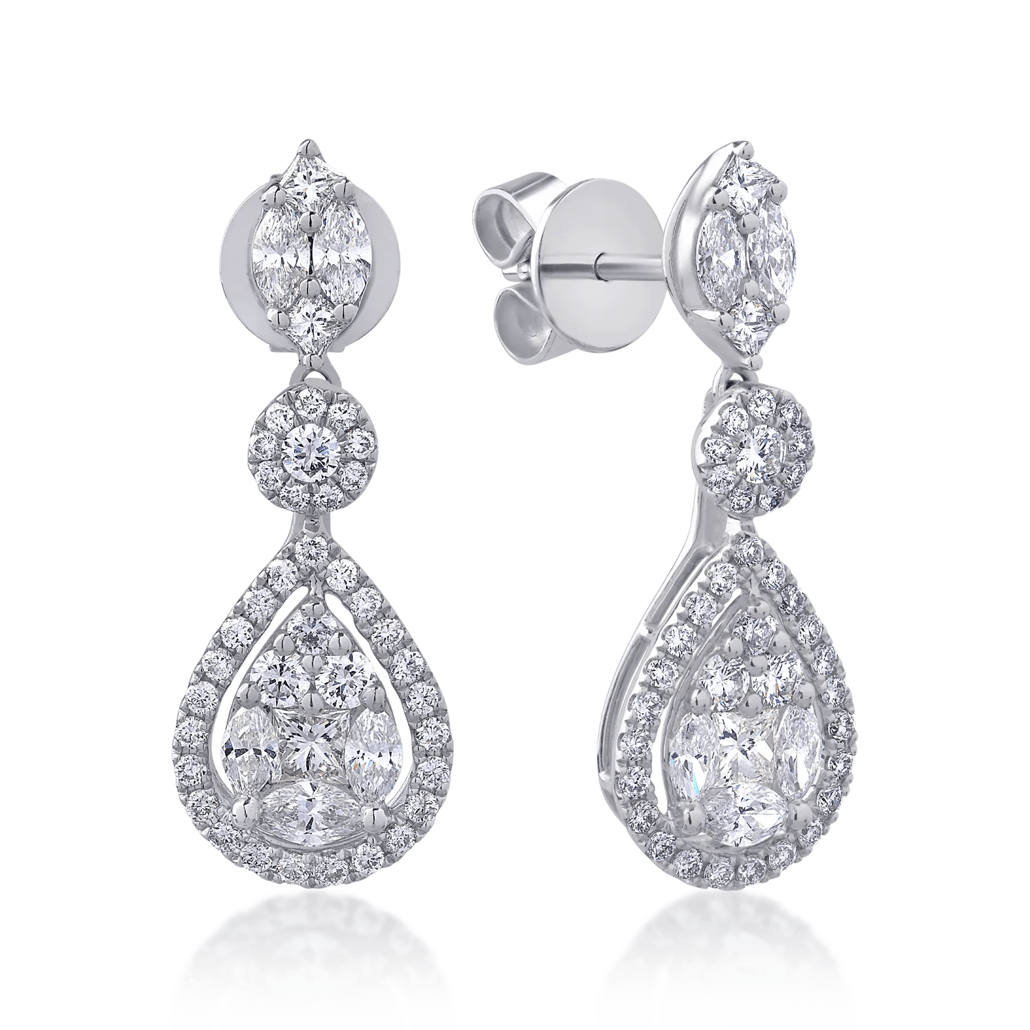 Cercei din aur alb cu diamante diverse de 1.83ct Cercei din aur alb cu diamante diverse de 1.83ct